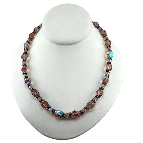 Handmade Purple Glass Bead Necklace with Antique Silver Accents and Heart Clasp - Picture 6 of 7